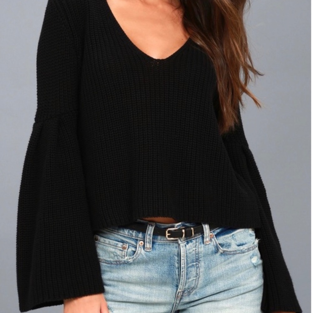 Free People Damsel Bell Sleeve Sweater in black